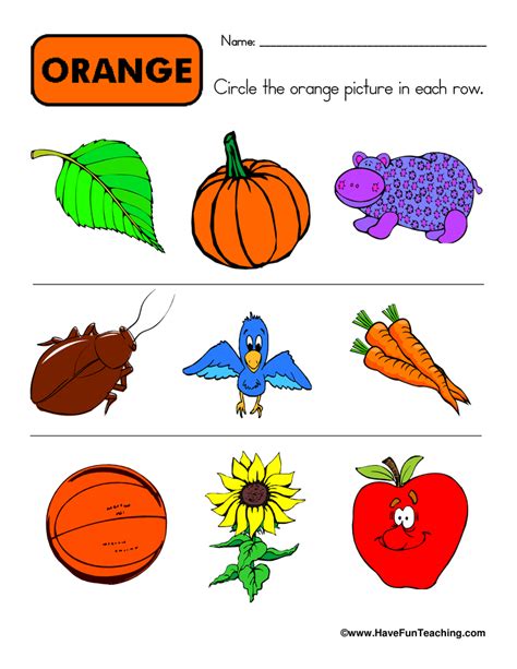 Free Printable Color Orange Worksheets